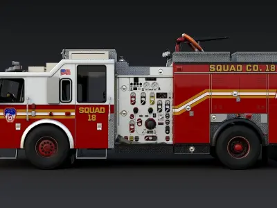Fire Truck FDNY Squad with Interior Low-poly 3D model