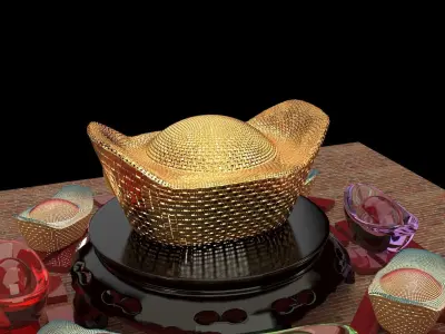 Chinese gold ingot   3D model