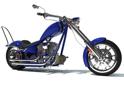 Blue Classic Chopper Motorcycle 3D model