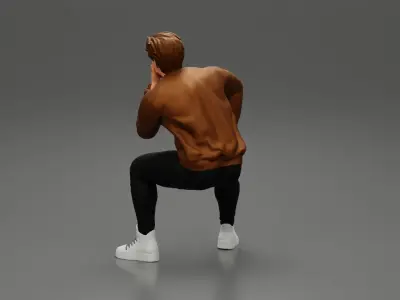 man in leather jacket sitting in thinking pose 3D print model