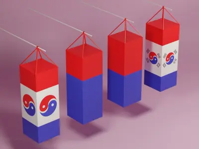  Cartoon Korean Lantern Collection Low-poly 3D model