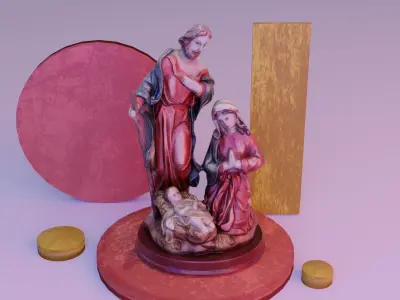 Jesus birth Mary Joseph Holy Family statue Low-poly 3D model