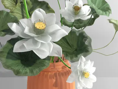 White lotus vase water lily vase tropical asian indochina 3D model