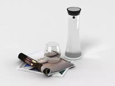 Carafe glass bottle and book 3D model