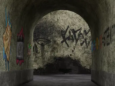 Abandoned Urban Courtyard with Broken Car 3D model