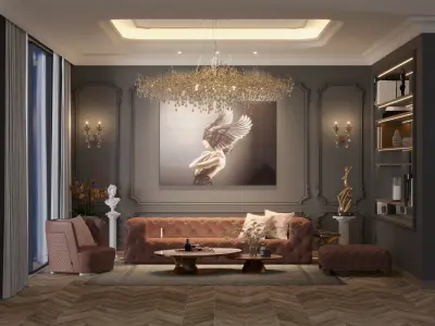 Modern Classic living room Design Interior Low-poly 3D model Low-poly 3D model