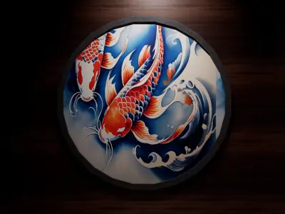 4 Old Japan Koi Pictures  3D model