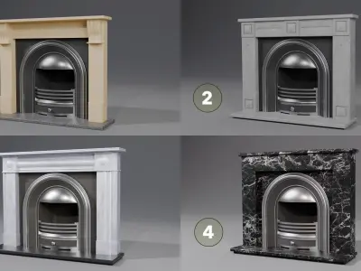 Polished Concrete Mantelpiece with open metal fireplace 3D model