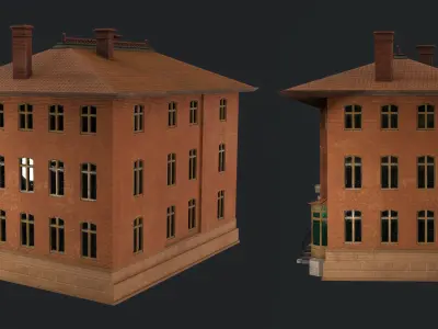 Villa low-poly 3D model house with windows and balconies Free low-poly 3D model