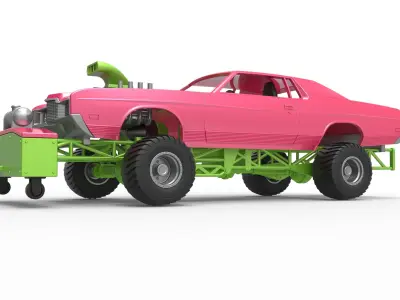 Pulling truck 4wd with Car shell Scale 1 to 25 3D print model