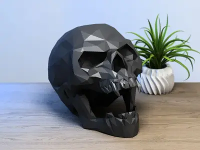 scream wild Skull low-poly  Headphone Stand scream Skull  3D print model