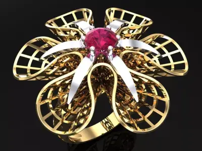  Mesh flower ring - Italian rings - Womens Rings - N6459 3D print model