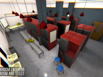 Cloakroom interior - bathroom and toilet Low-poly 3D model