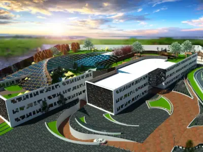 Hospital building with roof 3D model