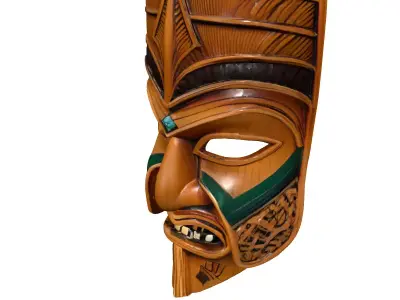 Detailed Polynesian Wooden Tiki Mask Low-poly 3D model