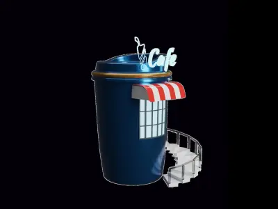 3D cafe or coffee restaurant shop building  3D model