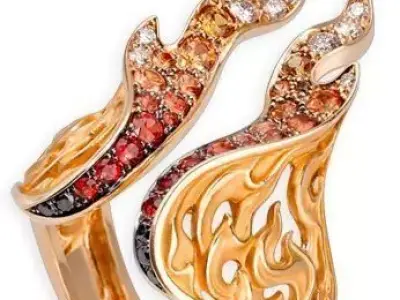 Luxury Flame Ring 3D Red Orange Gems Gold Filigree Design Low-poly 3D model