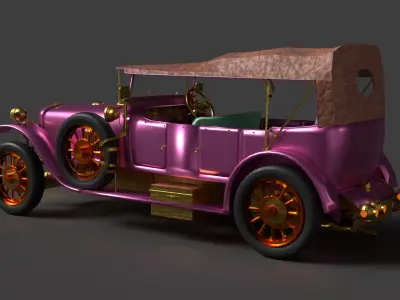 Chinese pink vintage car Low-poly 3D model
