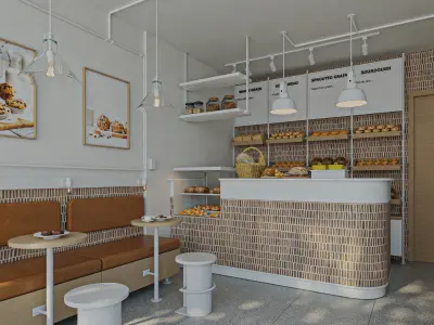 Cafe 3D model Low-poly 3D model