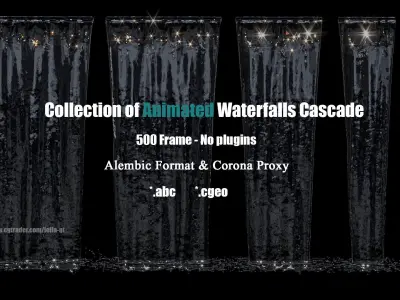collection of Animated tall waterfall Fountains cascade  3D model