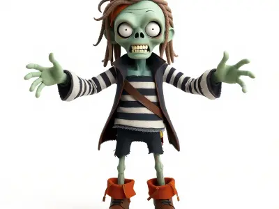 Zombie Pirate Character Model  Rigged and Animated Low-poly 3D model