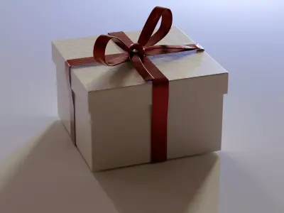 Christmas Gift Box with Red Ribbon - Holiday Present 3D Model 3D model