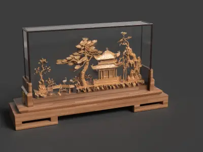 Chinese carved cork display stand  Low-poly 3D model