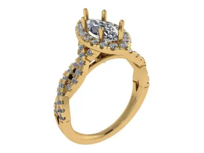 marquise solitaire ring with criss cross shank  3D print model