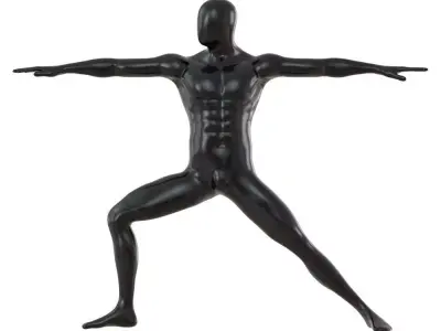 Male black mannequin stands in yoga pose 125 3D model