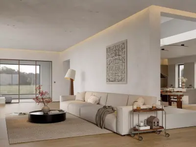 Modern villa living room dining room interior scenes  3D model