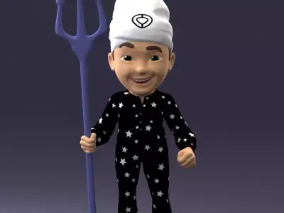 000295 3D Cartoon Character Boy with Trident 1013 3dp 3D print model