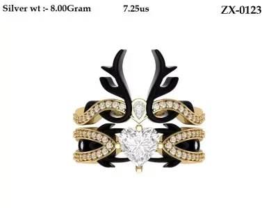 Heart Lab Created Diamond Black Deer Solitaire Gothic Ring Set  3D print model