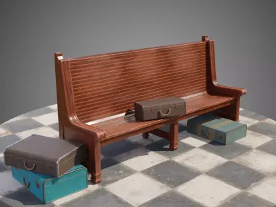Trainstation bench Low-poly 3D model