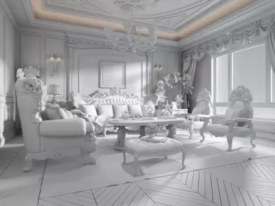 European classical living room Low-poly 3D model