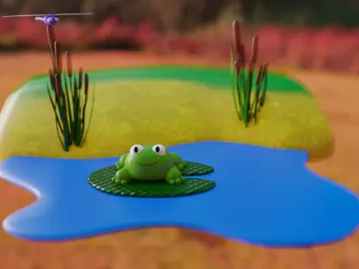 Cute Frog with Mini scene Low-poly 3D model