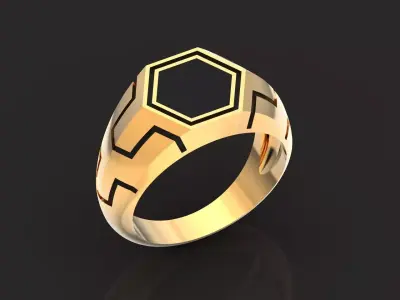 Hexagonal Black Onyx Man Ring 1130 3D print model