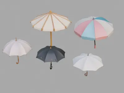 Umbrella Pack Collection Low-poly 3D model