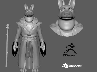  Cartoon Wolf-Old- base mesh Low-poly 3D model