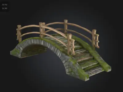 Stylized Fantasy Bridge Stone  Wood Game Asset Low-poly 3D model