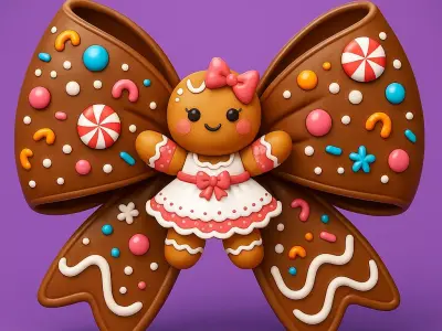 Gingerbread Girl on Christmas Bow 3D print model