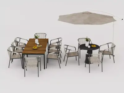 Modern outdoor dining furniture set Low-poly 3D model