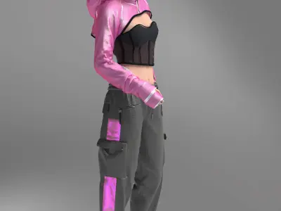 Sporty Set with Crop Hoodie 3D model