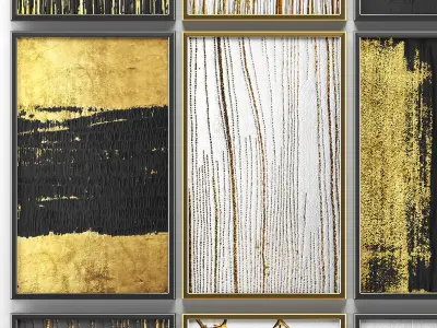 Collection of paintings with gold for walls 6 3D model