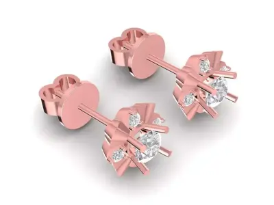 Floral round diamond earrings jewelry 3d model for women 1372 3D print model