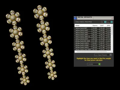  Long earrings adorned with flowers and baguette diamonds 3D print model