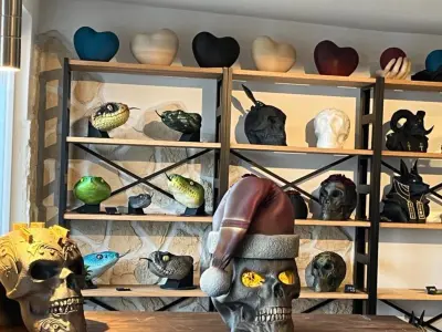 Skull with open eyes  Christmas hat and hollow inside 3D print model