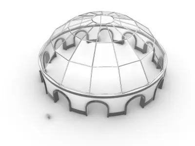 Dome Pavilion with Square Wireframe Structure and Panels 3D model