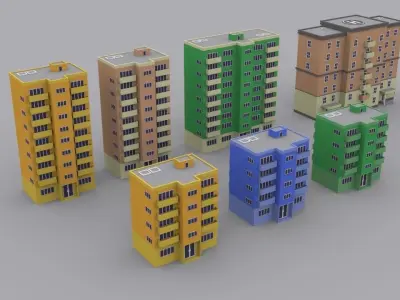 Pack houses 1 Low-poly 3D model