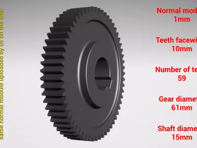 Cylindrical gear - paired - z59 m1 D61 d15 3D print model