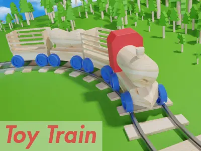 Wooden Toy Train cargo and track 3D model